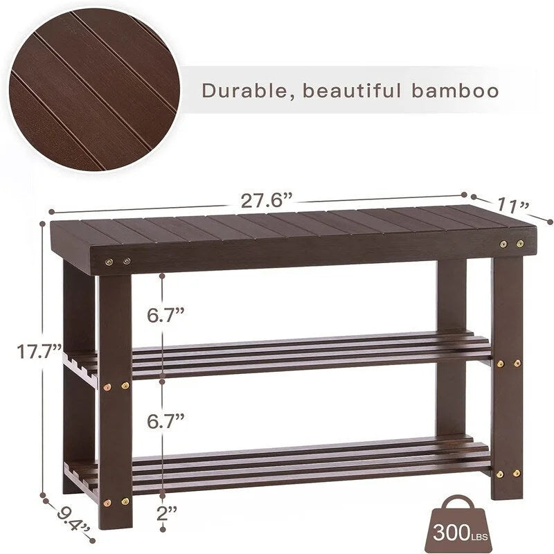3-Tier Bamboo Shoe Rack Bench