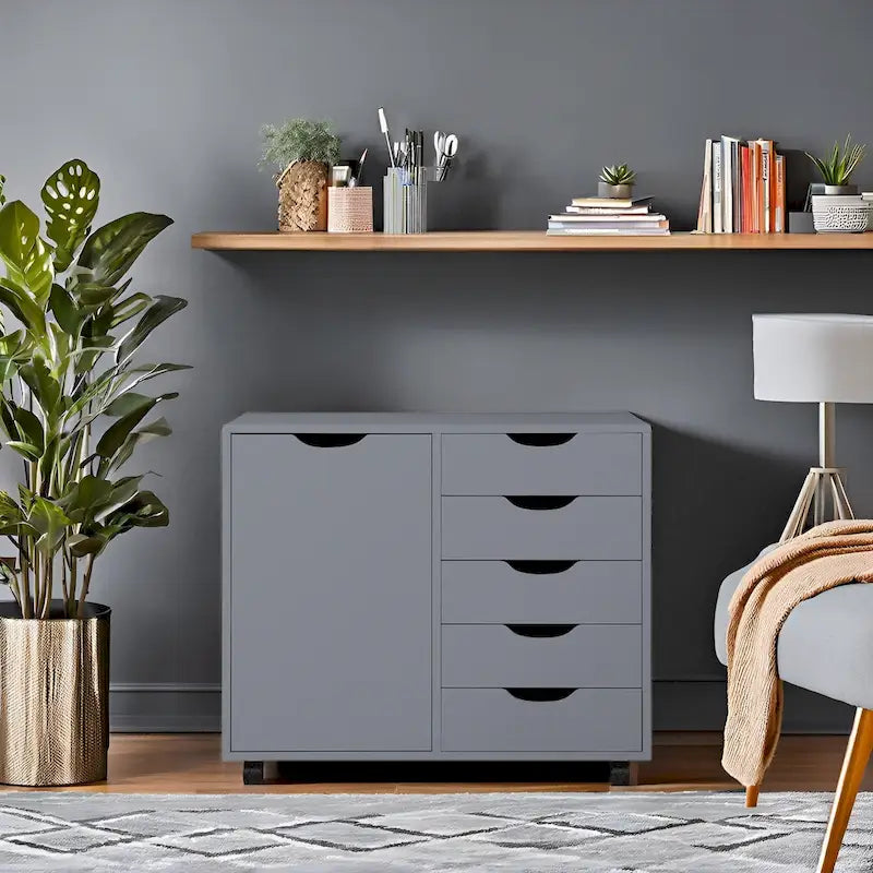 5-Drawer Storage Cabinet with Extra Shelf and Rolling Wheels