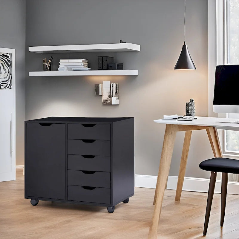 5-Drawer Storage Cabinet with Extra Shelf and Rolling Wheels