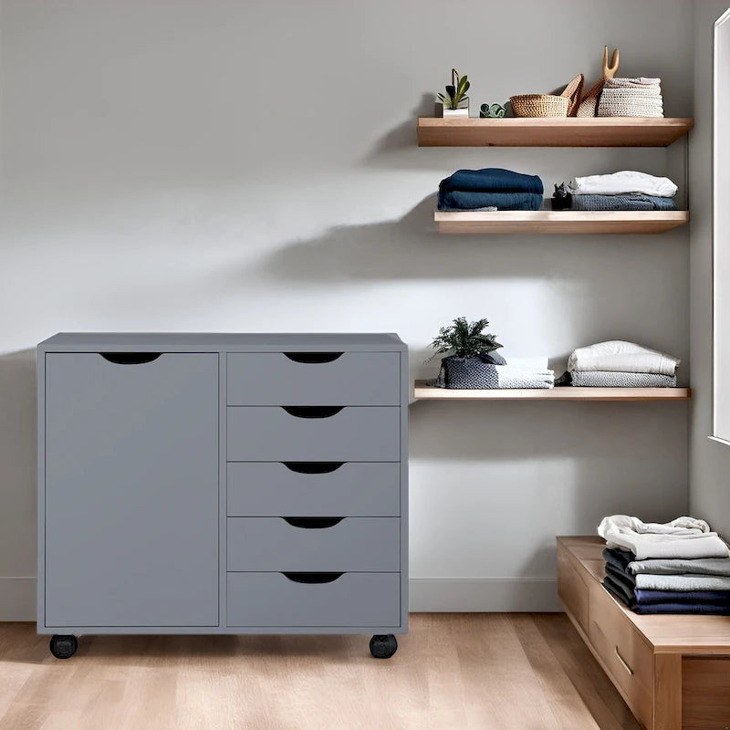 5-Drawer Storage Cabinet with Extra Shelf and Rolling Wheels