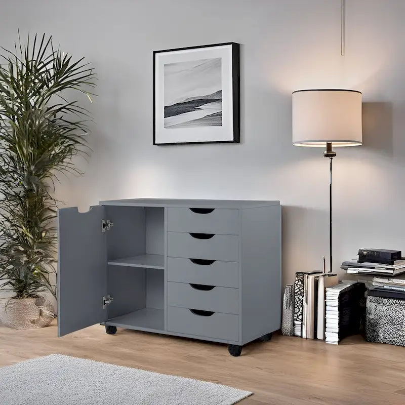5-Drawer Storage Cabinet with Extra Shelf and Rolling Wheels