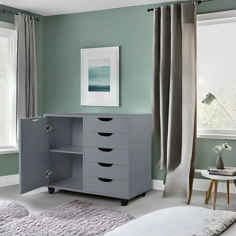 5-Drawer Storage Cabinet with Extra Shelf and Rolling Wheels