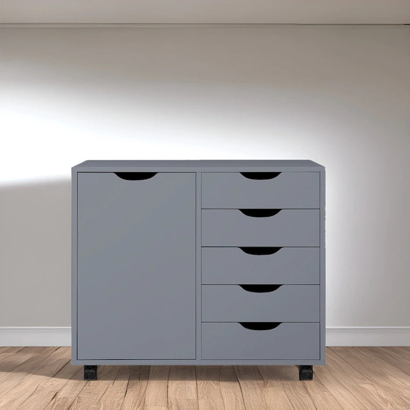 5-Drawer Storage Cabinet with Extra Shelf and Rolling Wheels