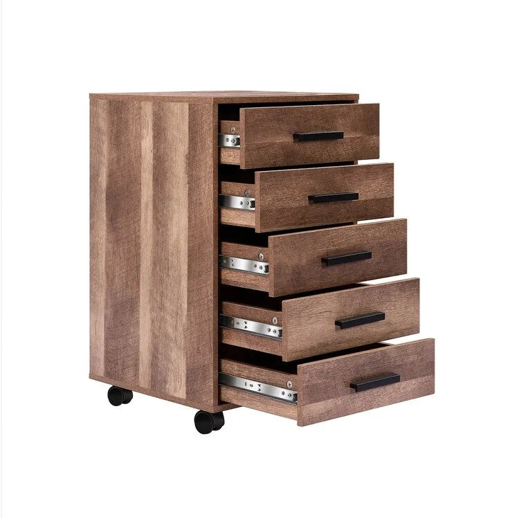 5-Drawer Storage Cabinet with Extra Shelf and Rolling Wheels