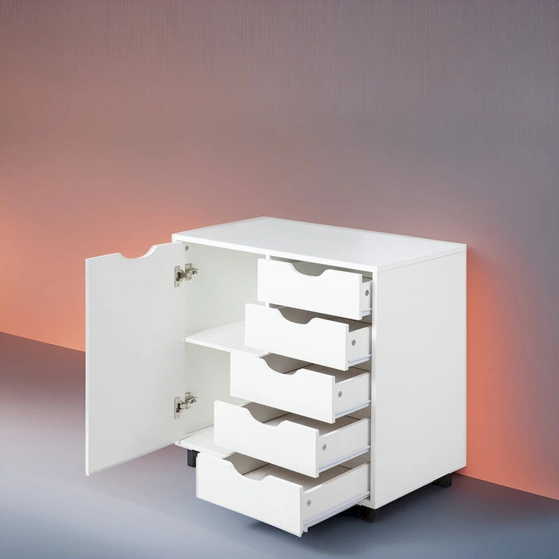 5-Drawer Storage Cabinet with Extra Shelf and Rolling Wheels