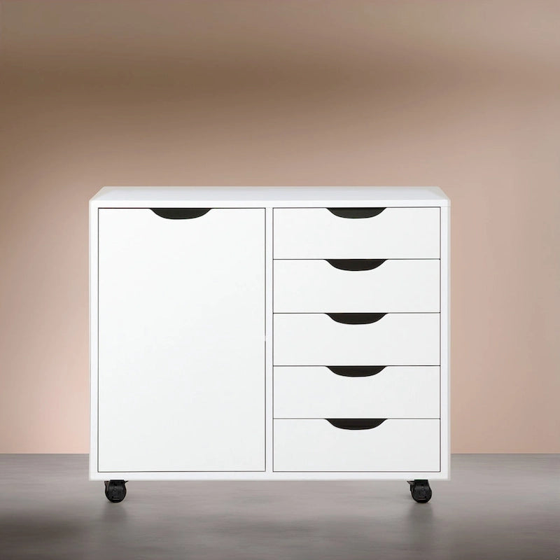 5-Drawer Storage Cabinet with Extra Shelf and Rolling Wheels