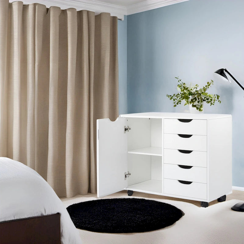 5-Drawer Storage Cabinet with Extra Shelf and Rolling Wheels