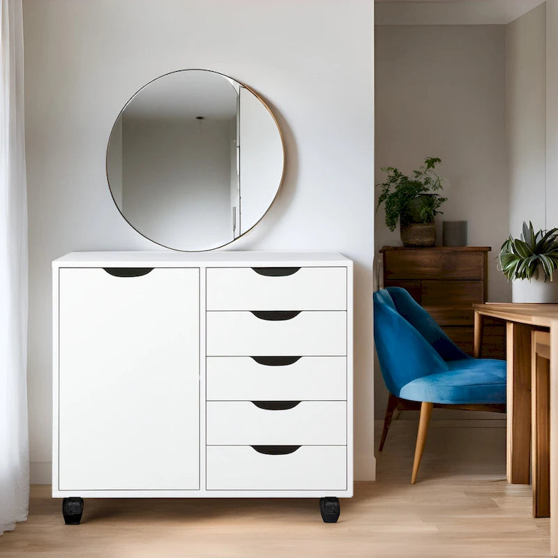 5-Drawer Storage Cabinet with Extra Shelf and Rolling Wheels