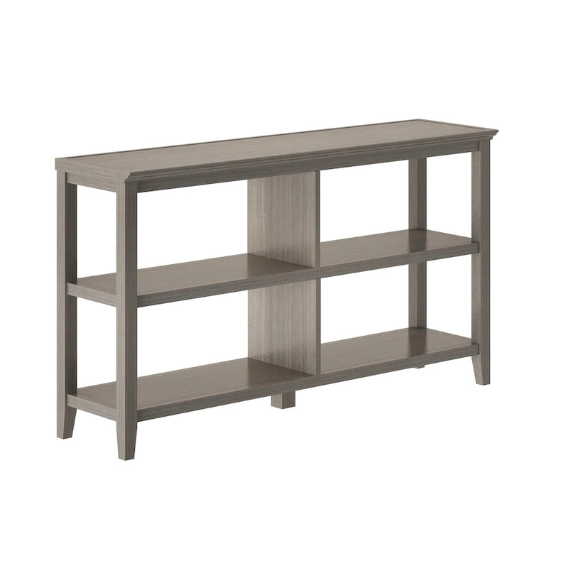 Wide Low Bookcase with 2 Open Shelves, Washed Grey