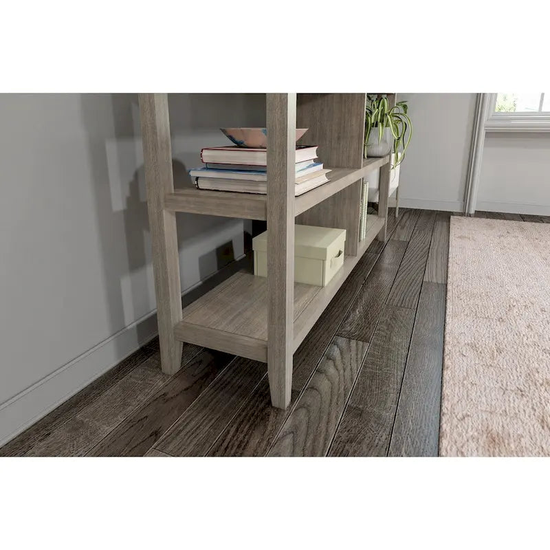 Wide Low Bookcase with 2 Open Shelves, Washed Grey