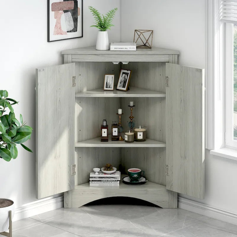 Corner Storage Cabinet with Adjustable Shelves
