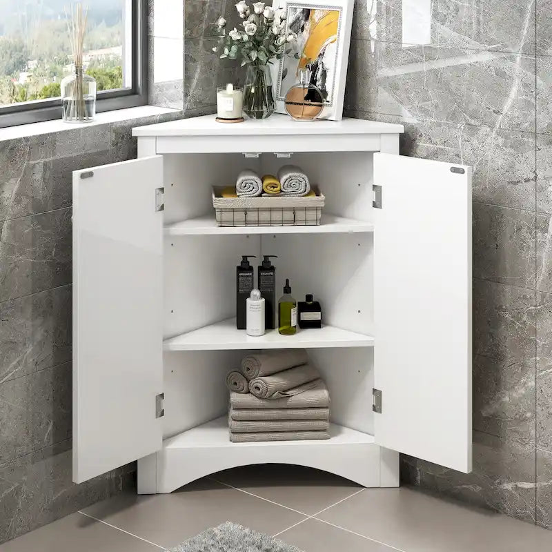Corner Storage Cabinet with Adjustable Shelves