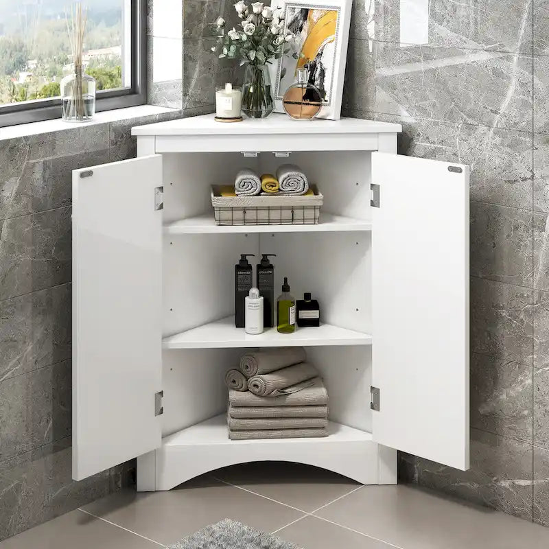 Corner Storage Cabinet with Adjustable Shelves