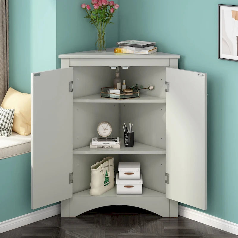 Corner Storage Cabinet with Adjustable Shelves
