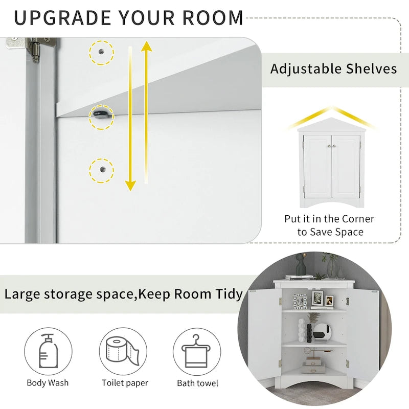 Corner Storage Cabinet with Adjustable Shelves