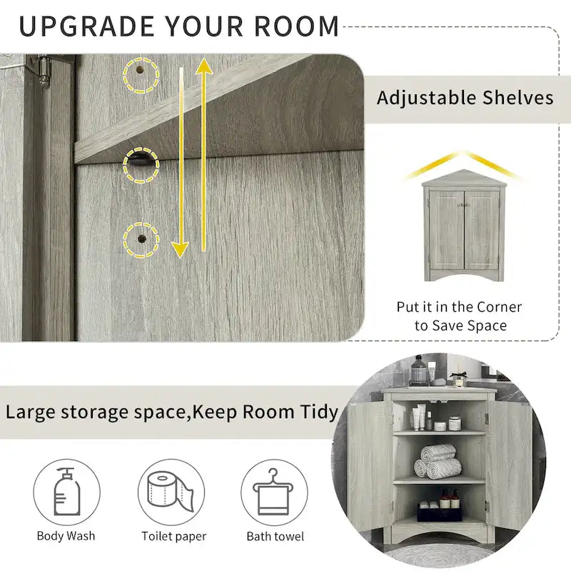 Corner Storage Cabinet with Adjustable Shelves