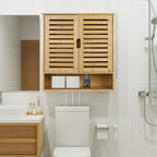 Bamboo Bathroom Wall Cabinet with Adjustable Shelf and Double Door