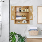 Bamboo Bathroom Wall Cabinet with Adjustable Shelf and Double Door