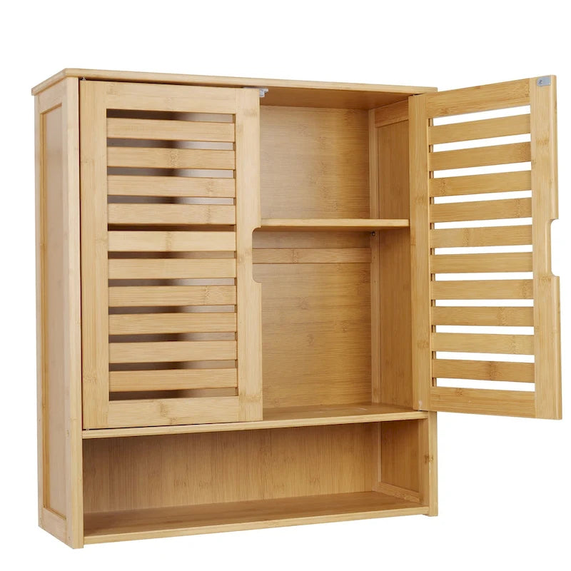 Bamboo Bathroom Wall Cabinet with Adjustable Shelf and Double Door