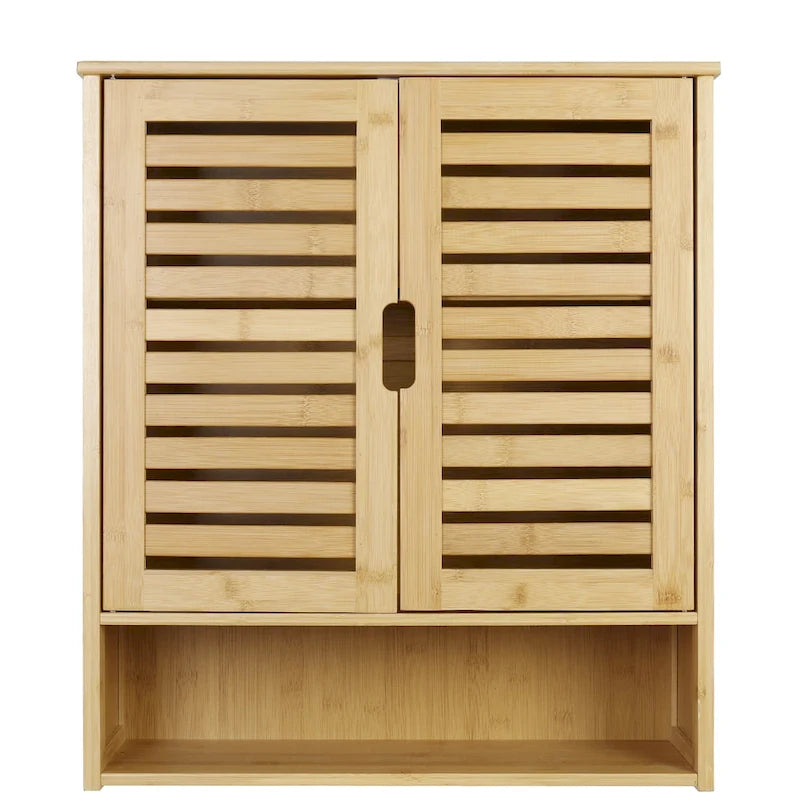 Bamboo Bathroom Wall Cabinet with Adjustable Shelf and Double Door