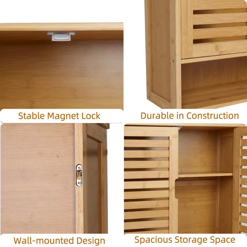 Bamboo Bathroom Wall Cabinet with Adjustable Shelf and Double Door