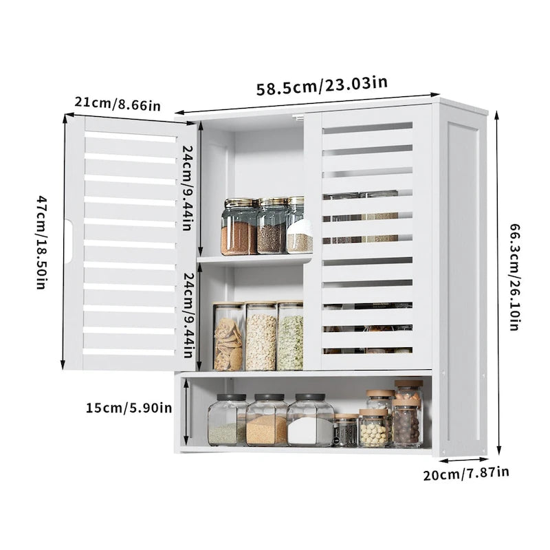 Bamboo Bathroom Wall Cabinet with Adjustable Shelf and Double Door