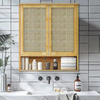 Bamboo Bathroom Wall Cabinet with Adjustable Shelf and Double Door