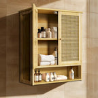 Bamboo Bathroom Wall Cabinet with Adjustable Shelf and Double Door