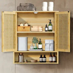 Bamboo Bathroom Wall Cabinet with Adjustable Shelf and Double Door
