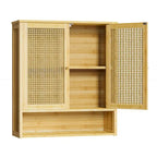 Bamboo Bathroom Wall Cabinet with Adjustable Shelf and Double Door