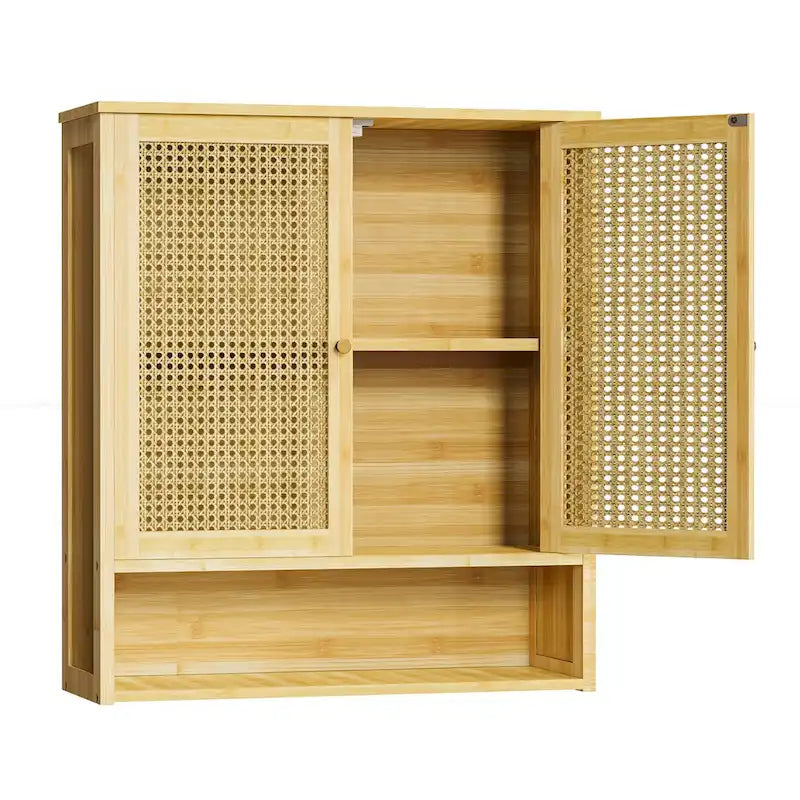 Bamboo Bathroom Wall Cabinet with Adjustable Shelf and Double Door