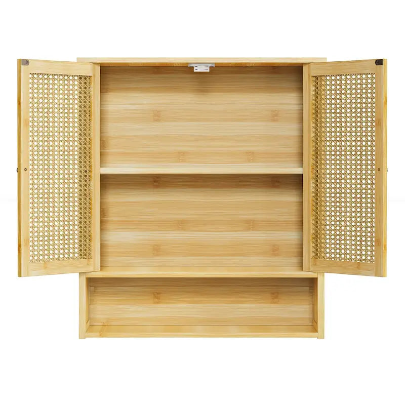 Bamboo Bathroom Wall Cabinet with Adjustable Shelf and Double Door