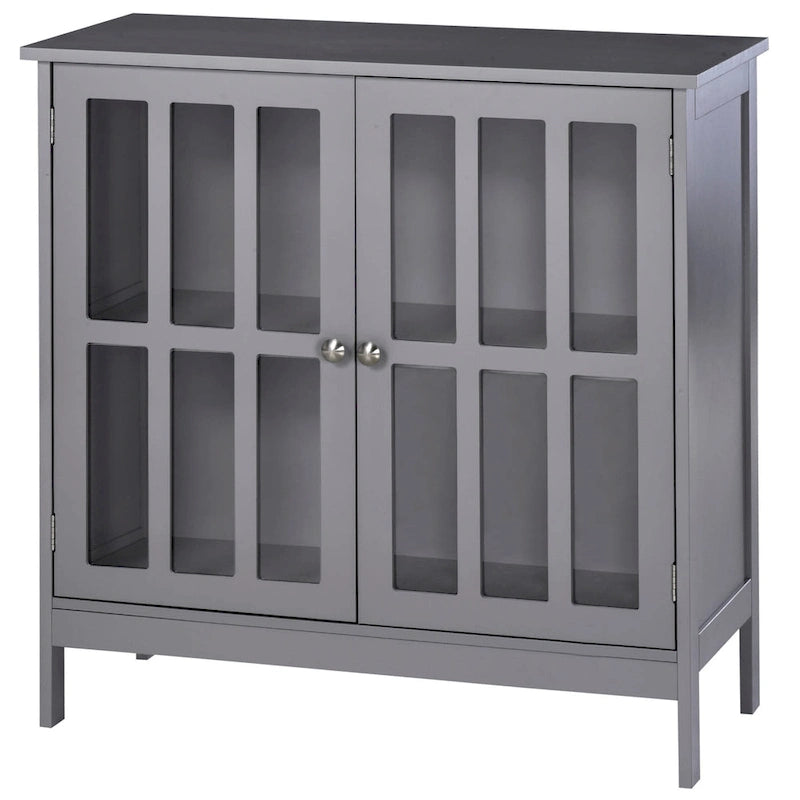 Storage Sideboard Buffet Cabinet with 2 Transparent Doors, Grey