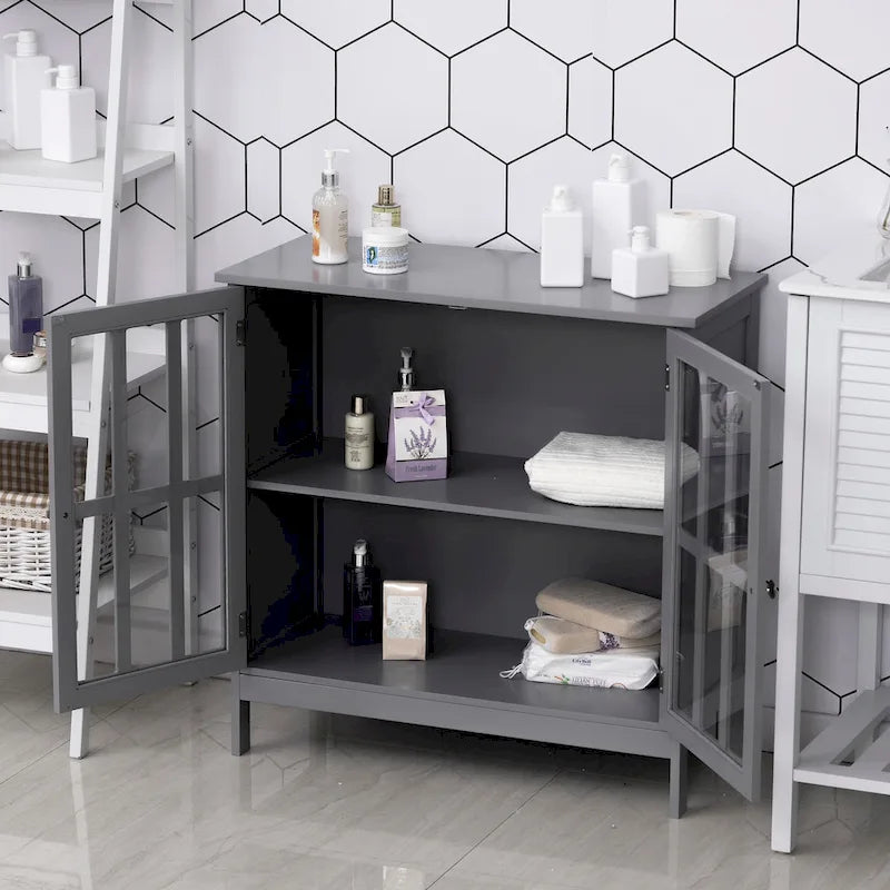 Storage Sideboard Buffet Cabinet with 2 Transparent Doors, Grey