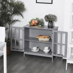 Storage Sideboard Buffet Cabinet with 2 Transparent Doors, Grey
