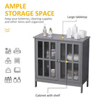 Storage Sideboard Buffet Cabinet with 2 Transparent Doors, Grey