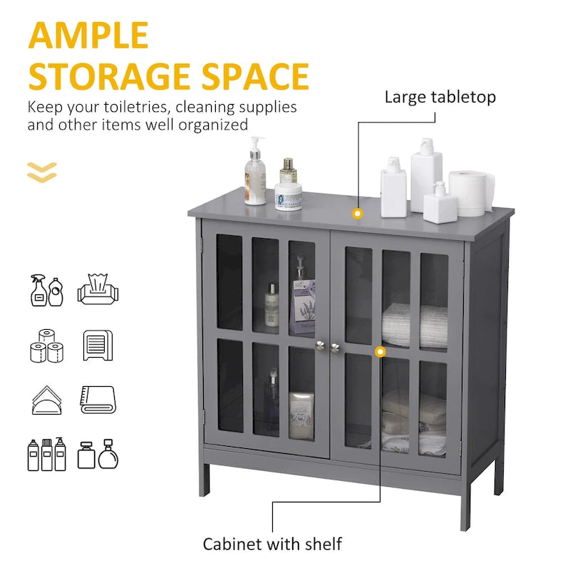 Storage Sideboard Buffet Cabinet with 2 Transparent Doors, Grey