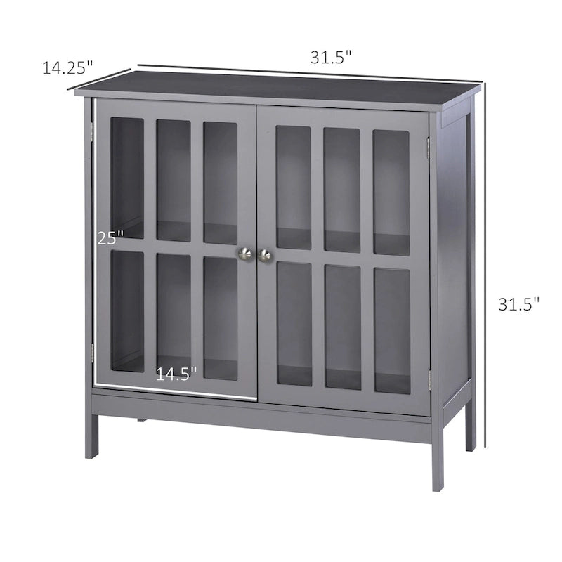 Storage Sideboard Buffet Cabinet with 2 Transparent Doors, Grey