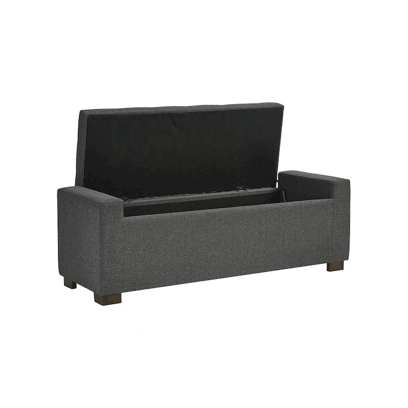 Dark Grey Upholstered Storage Bench - 54W x 18D x 18H