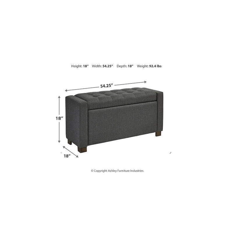 Dark Grey Upholstered Storage Bench - 54W x 18D x 18H