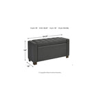 Dark Grey Upholstered Storage Bench - 54W x 18D x 18H