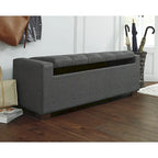 Dark Grey Upholstered Storage Bench - 54W x 18D x 18H