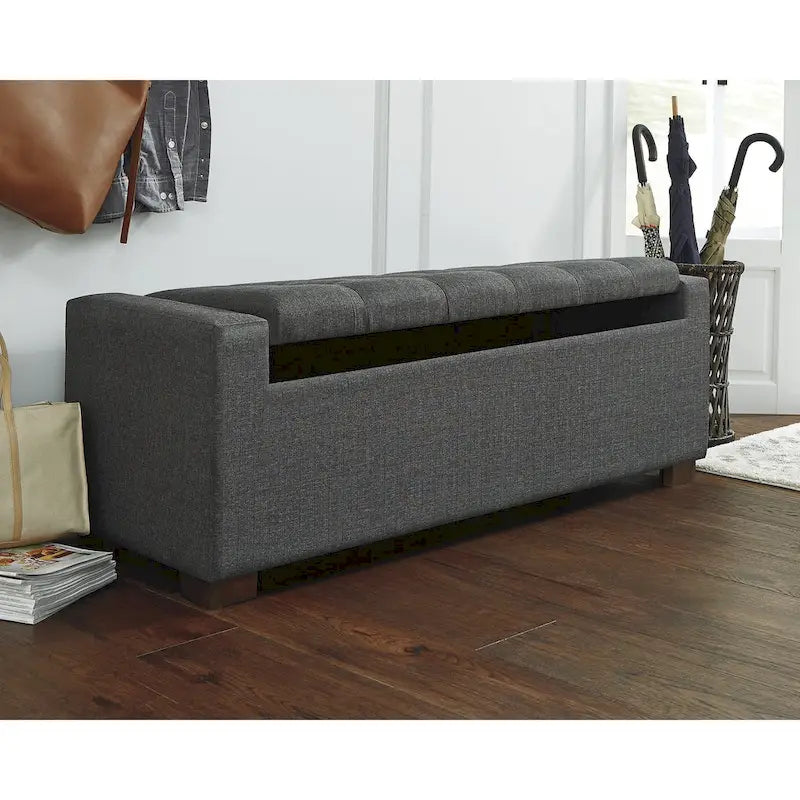 Dark Grey Upholstered Storage Bench - 54W x 18D x 18H