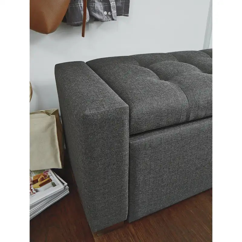 Dark Grey Upholstered Storage Bench - 54W x 18D x 18H