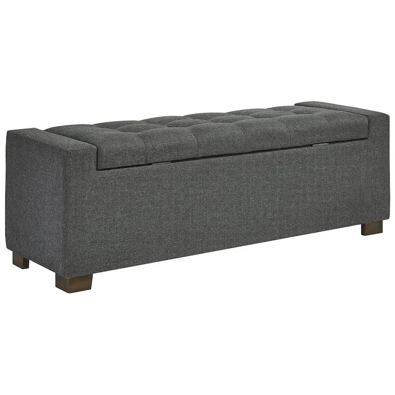 Dark Grey Upholstered Storage Bench - 54W x 18D x 18H