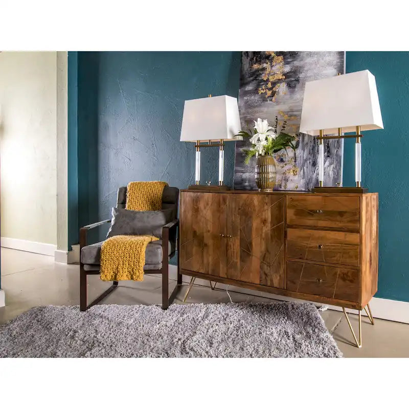 Two Door Three Drawer Credenza with Geometric Inlay and Hairpin Legs