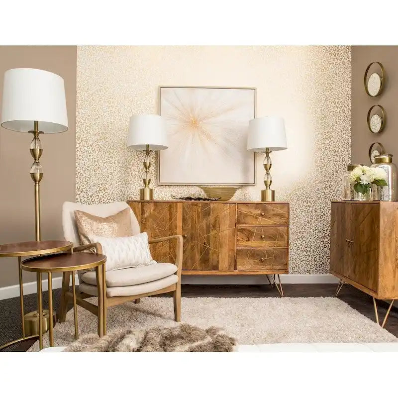 Two Door Three Drawer Credenza with Geometric Inlay and Hairpin Legs