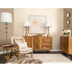 Two Door Three Drawer Credenza with Geometric Inlay and Hairpin Legs
