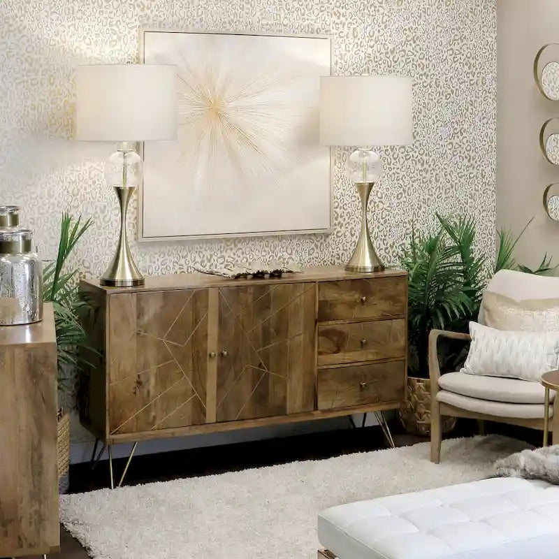 Two Door Three Drawer Credenza with Geometric Inlay and Hairpin Legs