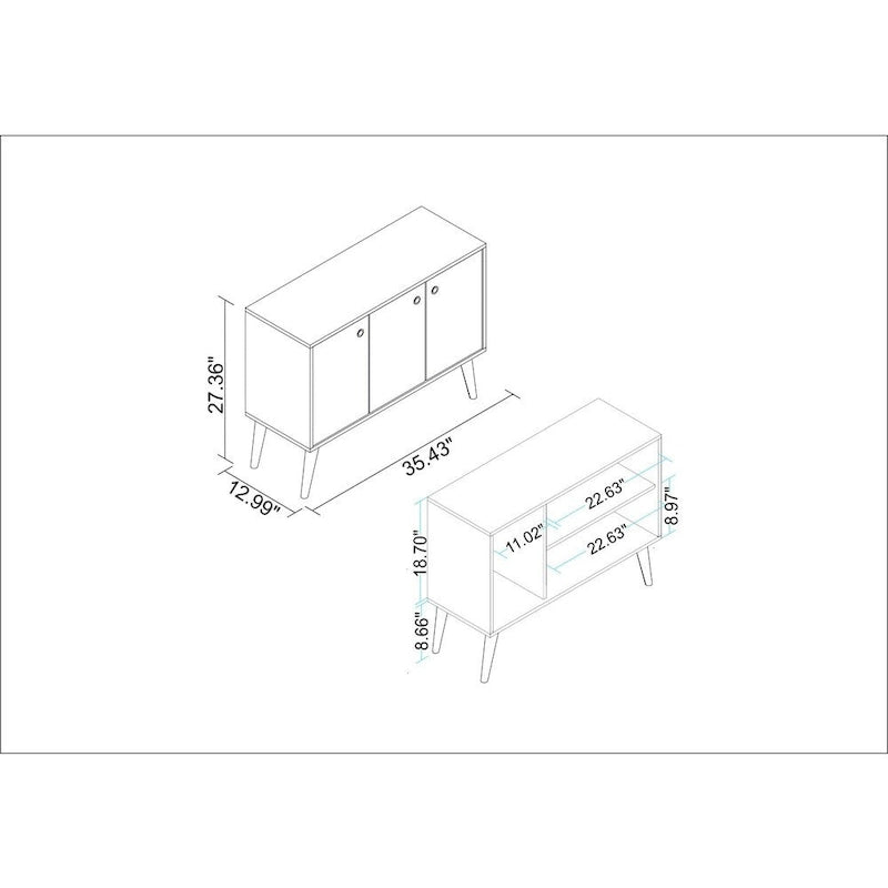 35.43" Buffet Stand with 3 Shelves and 3 Doors